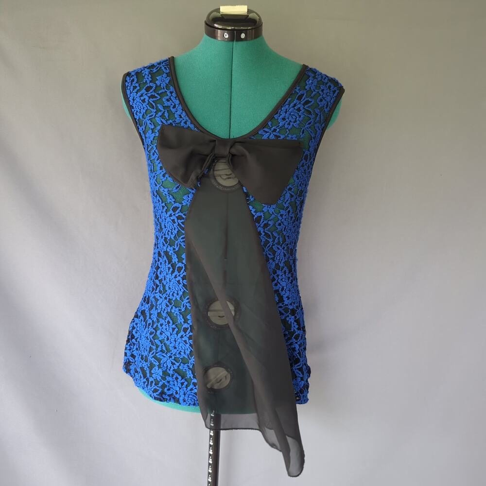 Julie's Closet Blue Lace Bow Top Whimsigoth Coquette Goth Size S